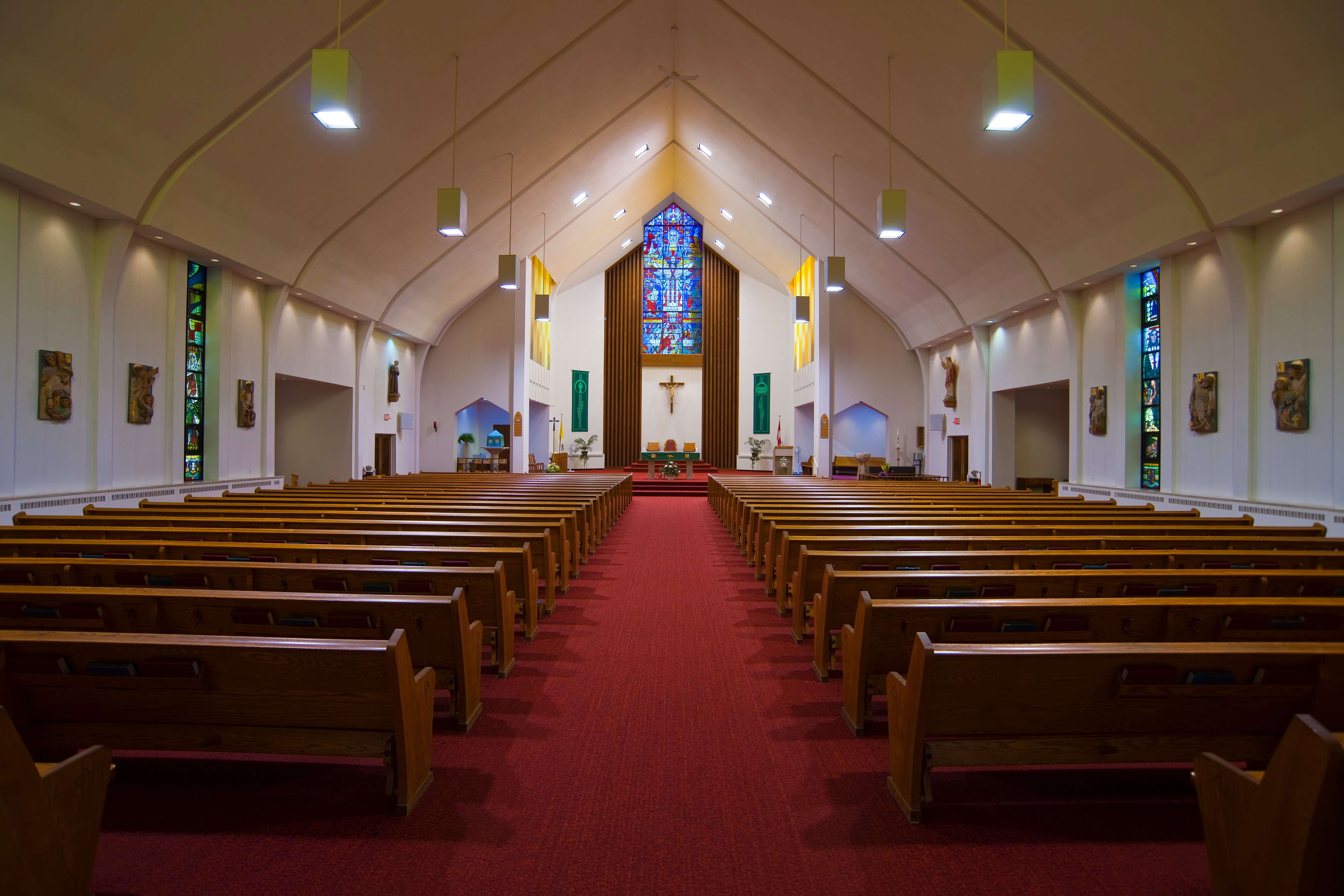 Church interior with pews