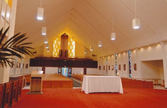 Interior church altar facing the pews